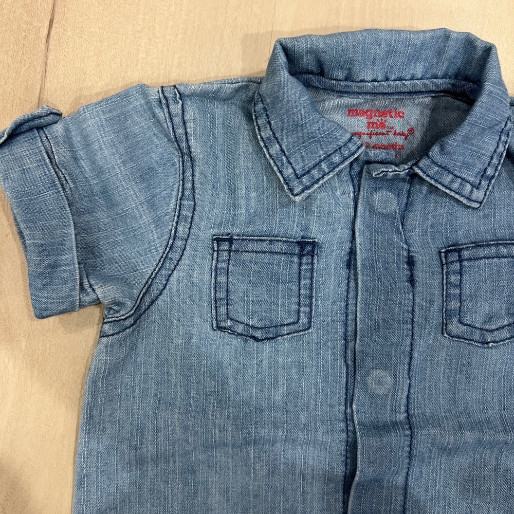 Magnetic Me blue light jean overall rompers